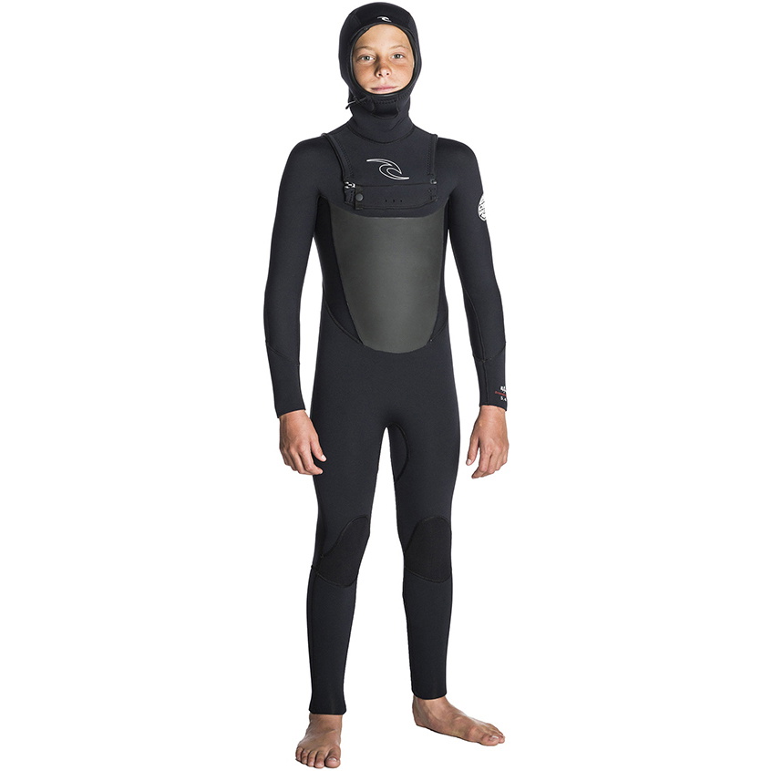 Rip Curl Junior Dawn Patrol 5/4 Chest Zip Hooded Wetsuit BLACK